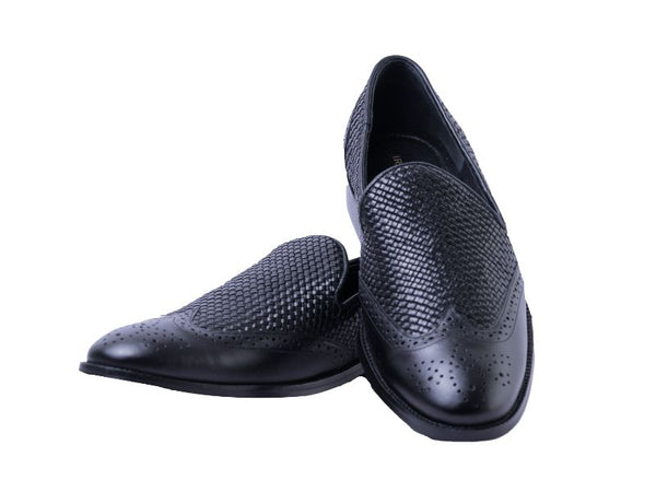 Men's Black Cheques Design Genuine Leather Shoe