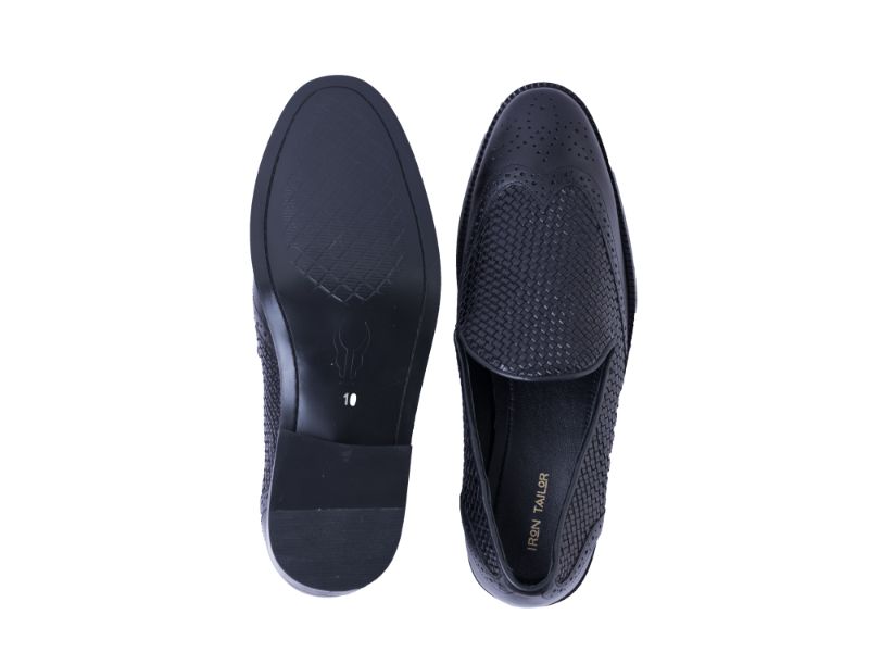 Men's Black Cheques Design Genuine Leather Shoe