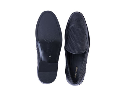 Men's Black Cheques Design Genuine Leather Shoe