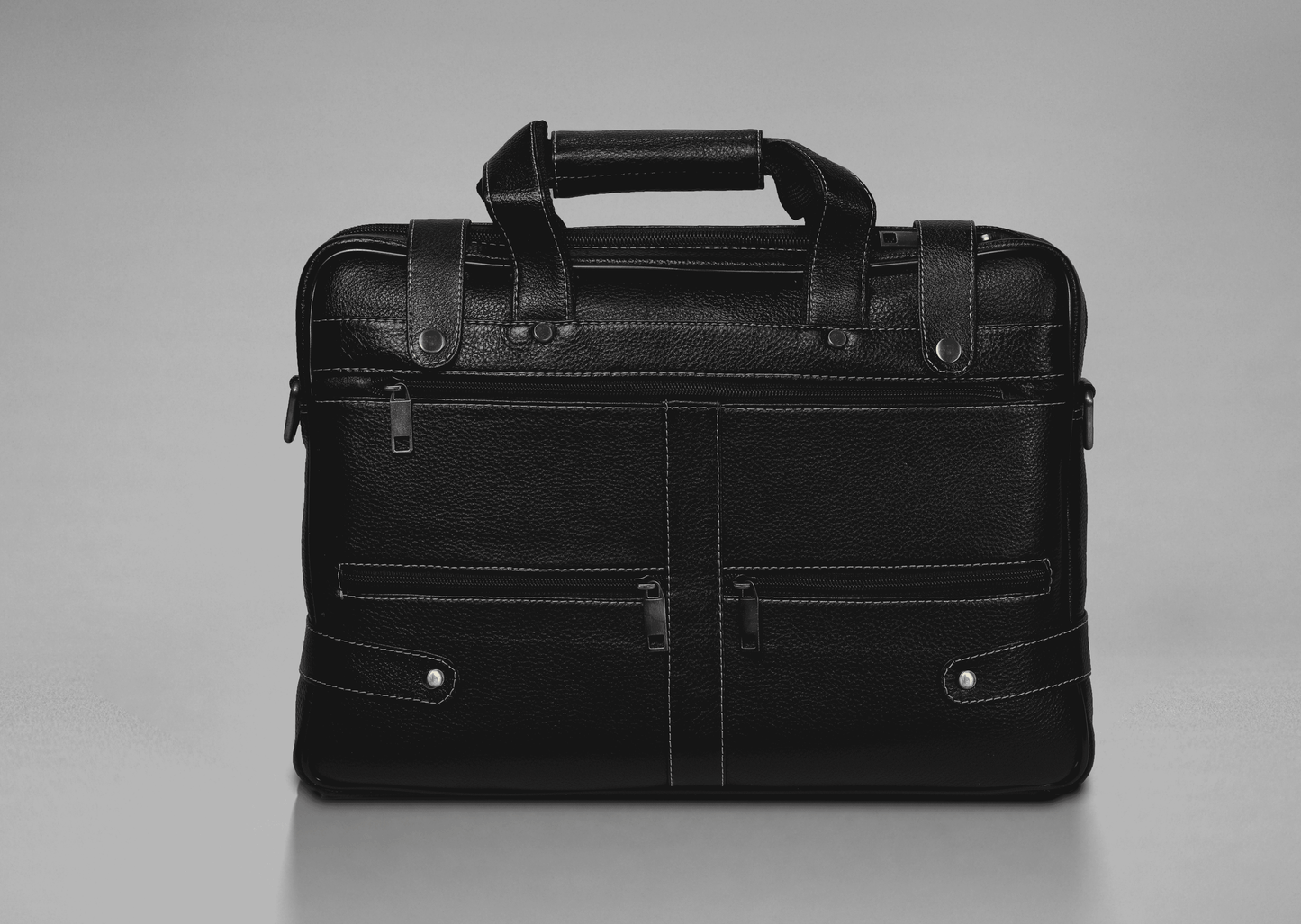 Multizip Leather Laptop Briefcase in Black | Iron Tailor